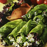Servirovka salata v trubochkah iz salatnogo lista 150x150 Сервировка салатов и десертов в картинках