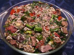 Salat s yazyikom i tapenadom Салат с языком, рисом и тапенадом