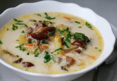 Syirnyiy sup s kurinyim farshem i opyatami Сырный суп с куриным фаршем и опятами