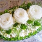 Salat    Belyie rozyi    150x150 Салат слоями с грибами Ромашка