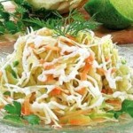 Kartofelnyiy postnyiy salat s chernoy redkoy 150x150 Слоеный салат с зеленым горошком «Фламинго»