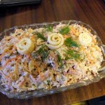 Salat myasnoy   Koyash   150x150 Хрустящие креветки в кляре с кокосом